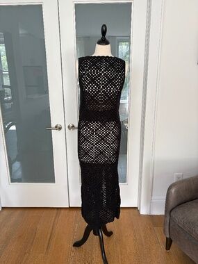 NWT DISSH Clover Black Crochet Top & Midi Skirt Set - Size Small
